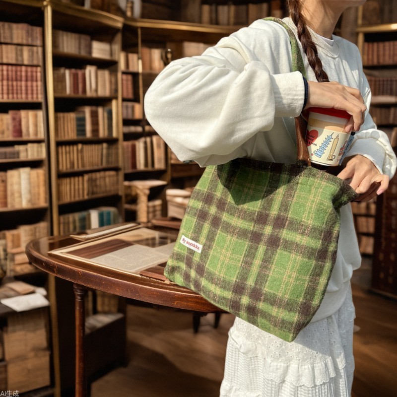 Simple Retro Large Capacity Womens Shoulder Bag Fashion Sweet Plaid Ladies Underarm Bags Vintage Square Female Tote Handbags 240808