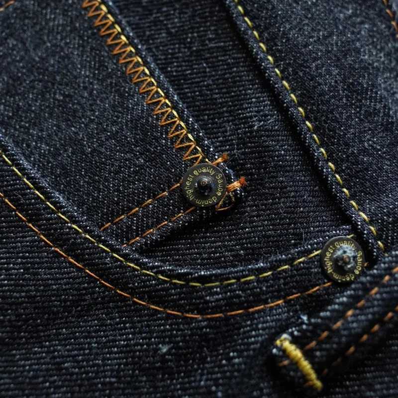 SAUCE ORIGIN 1A915-AG Mens Jeans Selvedge Denim Jeans for Man Silver Button Taper Fit Handmade 15 Oz M251113