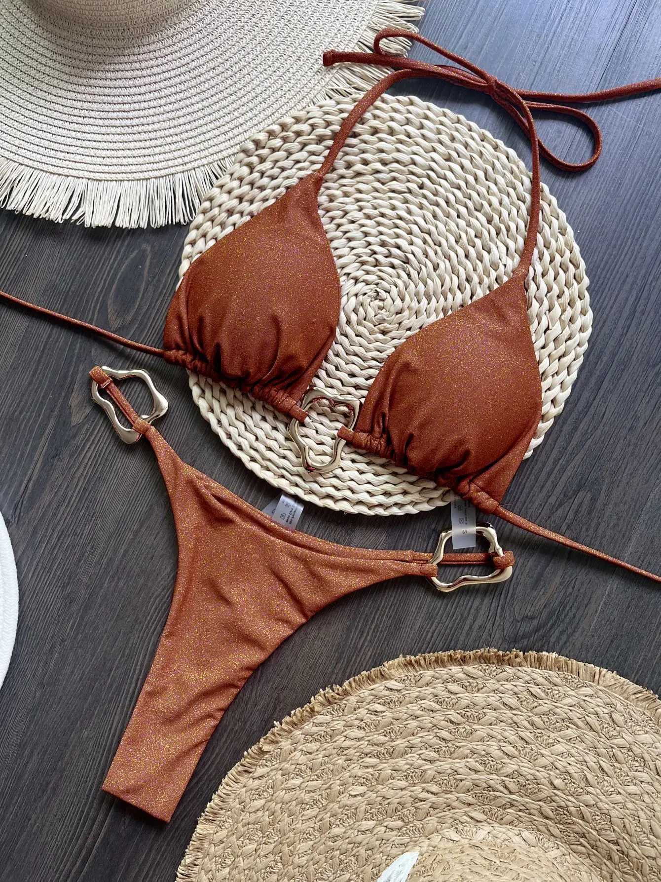 Sexy Halter Micro Bikini 2025 Women Swimsuit Solid Swimwear Thong Bikinis Set Brazilian Beach Wear Bathing Suit Biquini FemaleW251113