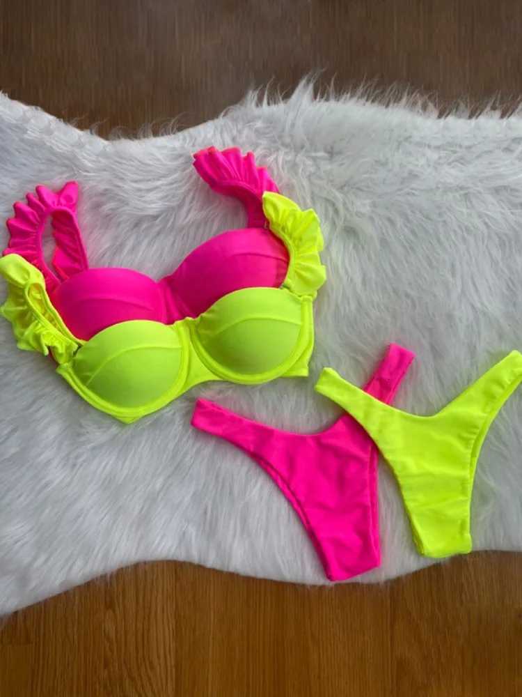 Yellow Bikini Solid Swimwear 2024 Swimsuit Women Low Waist Bathing Suit Summer Beach WearW251113