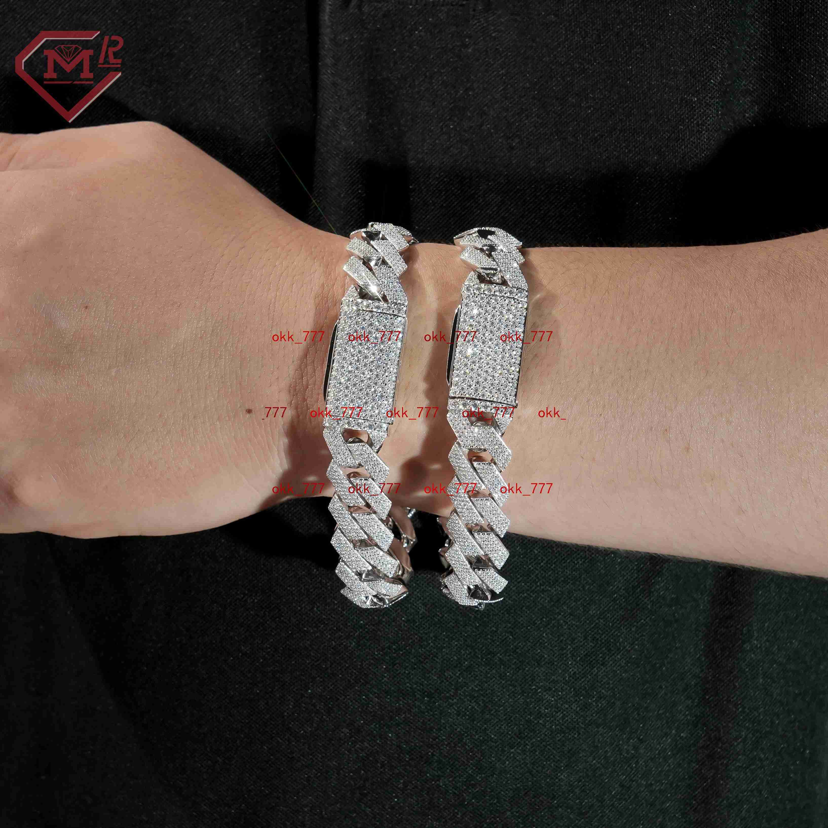 18mm 3 Rows Moissanite Cuban Chain Bracelet Customized Hiphop Silver 925 Moissanite Cuban Link Chain
