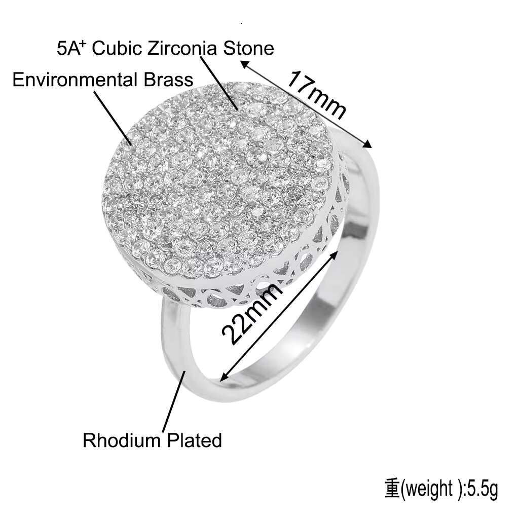 BES Hip Hop New Ring Round Ring Copper Microinset Zircon for Men and Women Simple Personality Open Adjustable Ring Jewelry