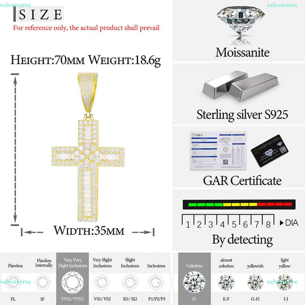 New Design Hip Hop Jewelry Sterg Sier VVS Baguette Moissanite Dia Cross Pendant for Mens Women
