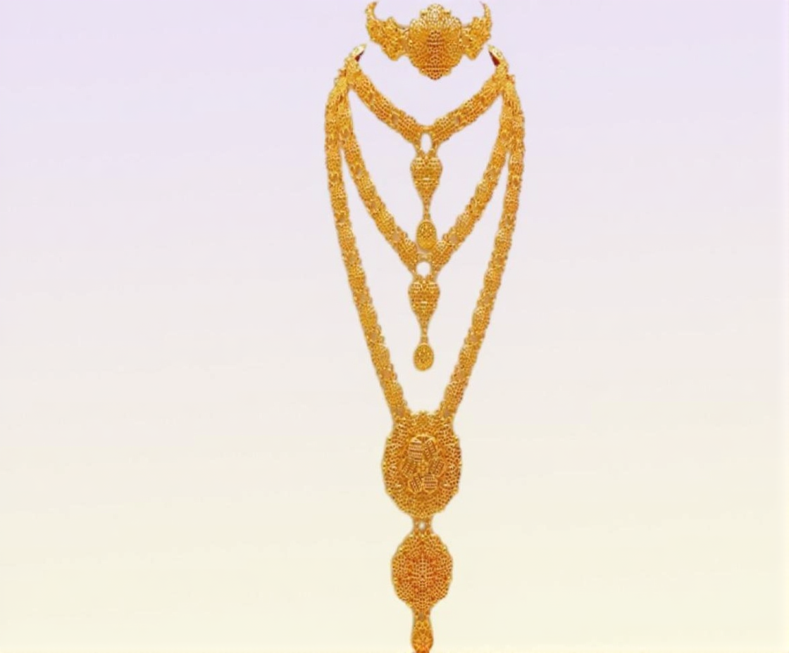 Arabic Dubai Jewelry Set for Women Earrings Ethiopian African Long Chain Gold Color Necklace Wedding Bridal Gift 220721
