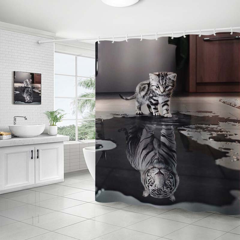 YL-37702 Custom Cute Cat Series Digital Printed Waterproof Shower Curtain/Bathroom Shower Curtain/Door Curtain Factory