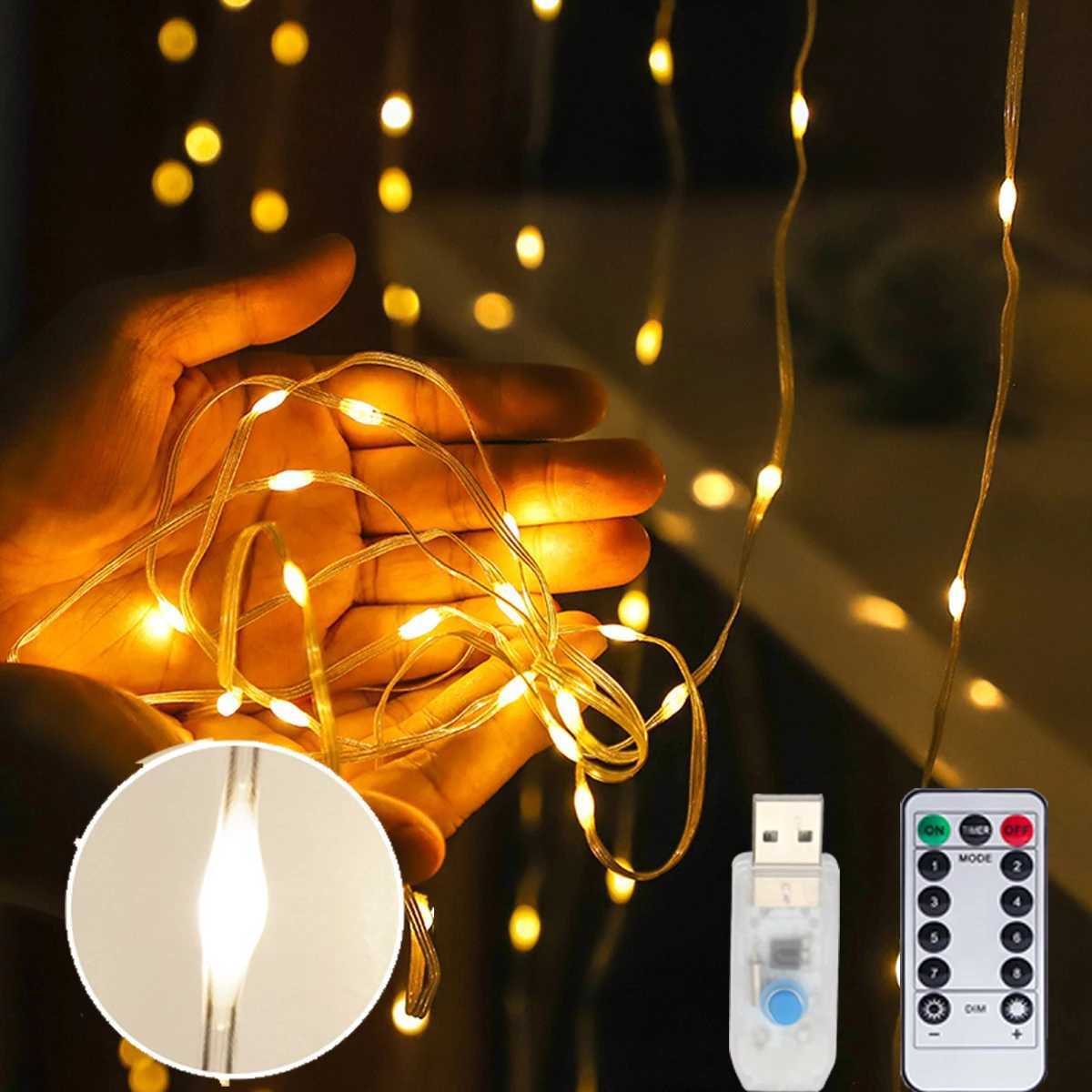 2M/3M Curtain Lights Christmas Garland USB Fairy Light String LED Outdoor For Christmas New Year Garden Party Wedding Decoration M251113