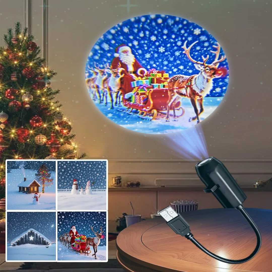 USB Projector Light Christmas Elk Santa Claus Night Light Switchable Pattern LED Projector Lamp for Room Ceiling Window Decor M251113