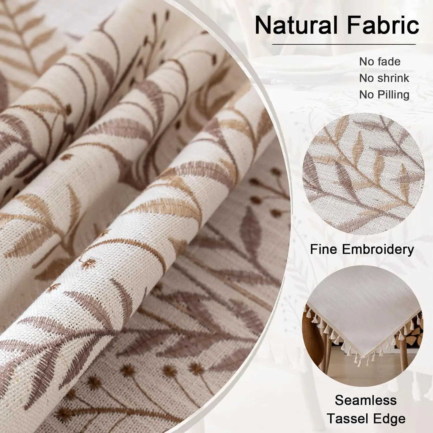 Christmas Rustic Cotton Linen Tablecloth Heavy Weigh Embroidery Table Cloth for Rectangle Farmhouse Spill-Proof Table Cover with Tassels Y251113