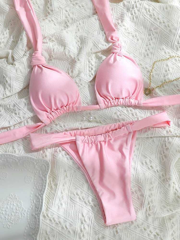 Pleated Bikinis Push Up Swimsuit Sexy Swimwear Women Bandage Beachwear Solid Color Bathing Suits 2024 Bikini Summer SwimsuitsW251113