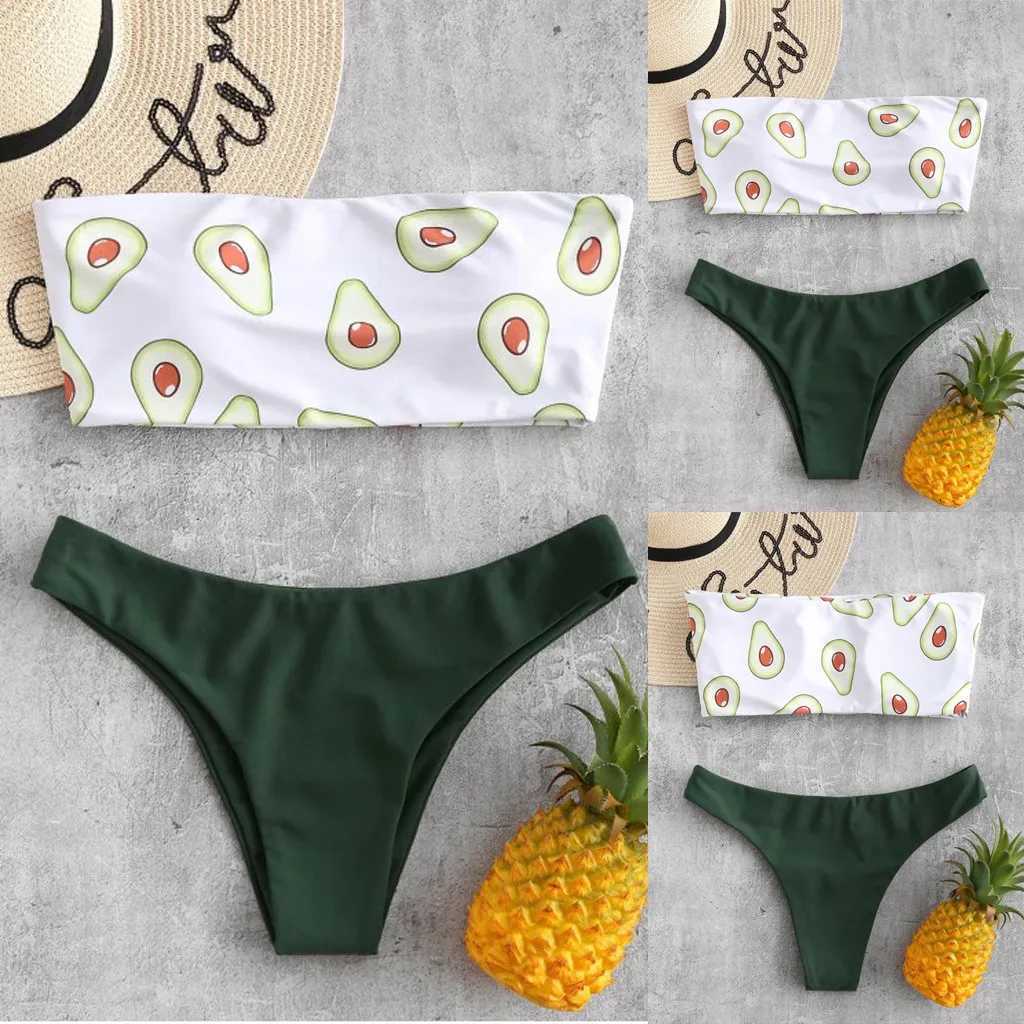 Bkini Kawaii Cartoon Avocado Printed Womens Swimsuit Push Up Two-Pieces No Steel 2025 Women Swimwear trajes de bao mujerW251113