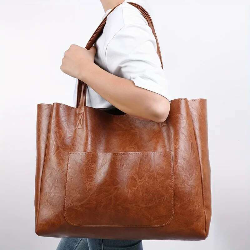 New Minimalist Soft PU Leather Large Capacity Shoulder Bag Tote Handheld Women Ladies Casual Office Travel Big Purse