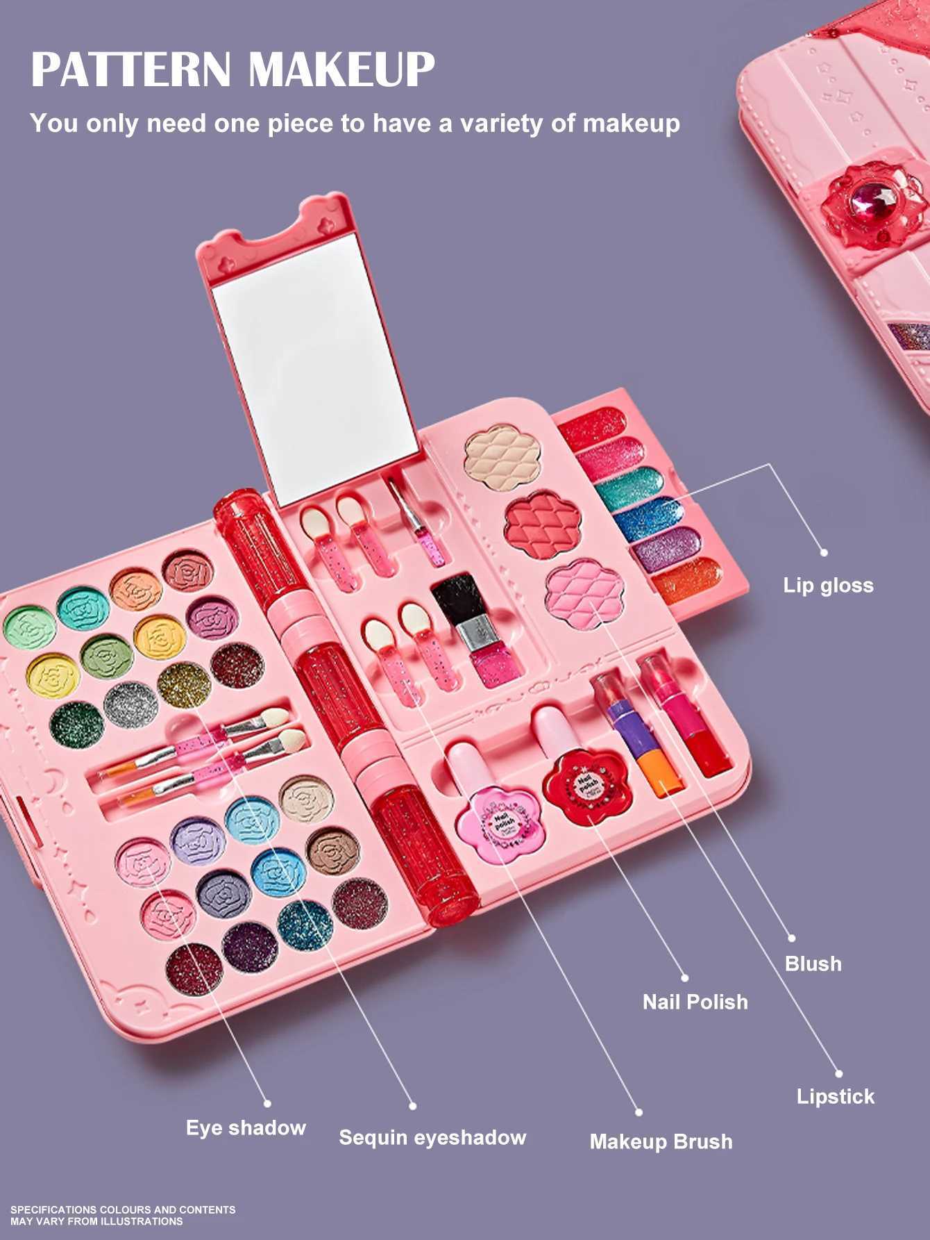 Kids Makeup Kit for Girl Washable Play Make Up Toys Set with Mirror Beauty Dress Up Set Toys for Age 3 4 5 6 7 8 9 10 11 12 Ye C251112