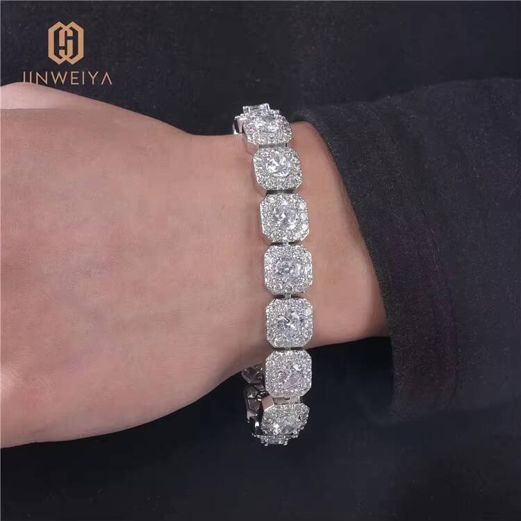 Factory Wholesale Fashion Design Zircon Stone Bracelets Hip Hop Iced Out Silver Brass Jewelry Link Chain Bracelet for Men