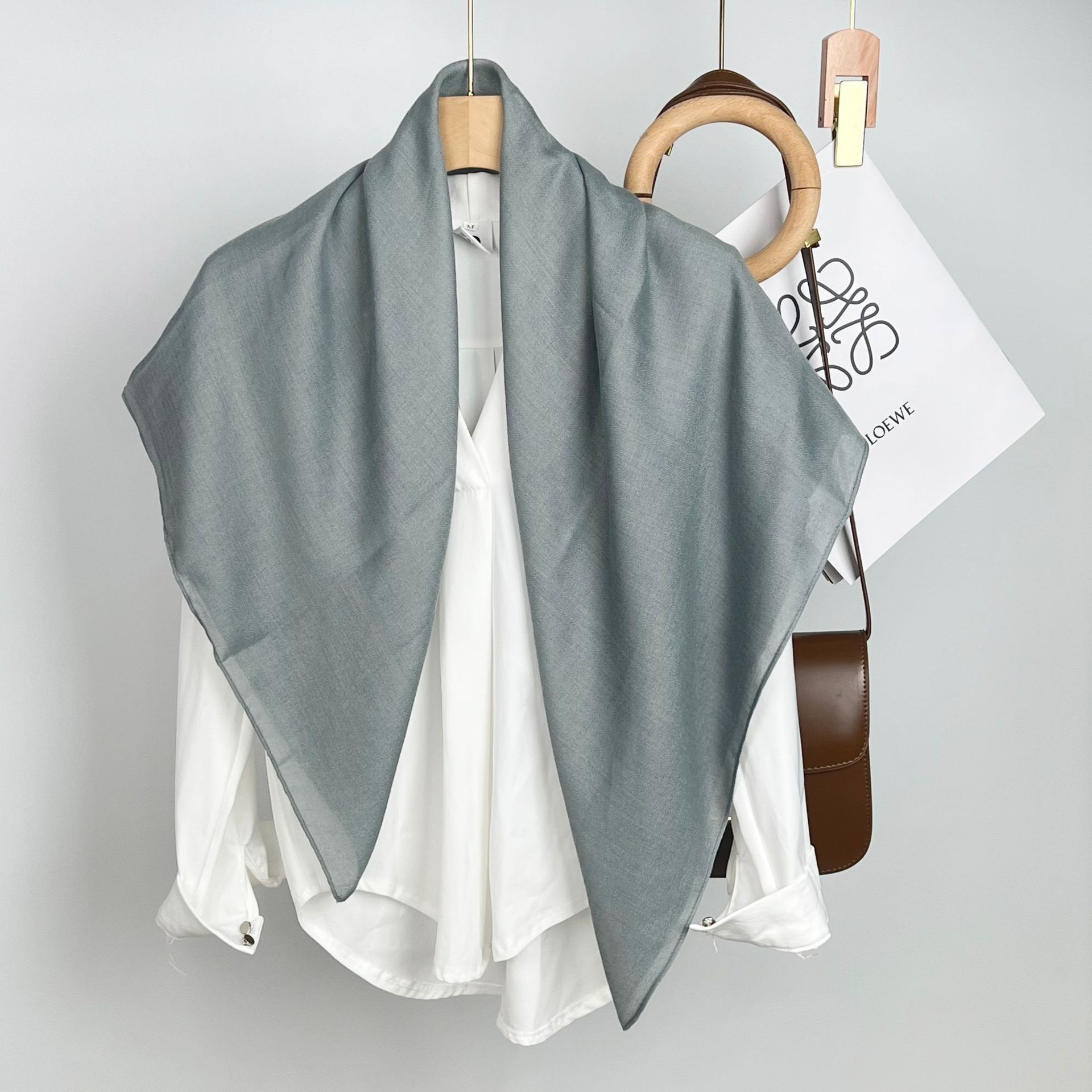 K386 Cross-border supply solid color 90 square scarf female ins style monochrome casual headband sunscreen shawl decorative silk scarf
