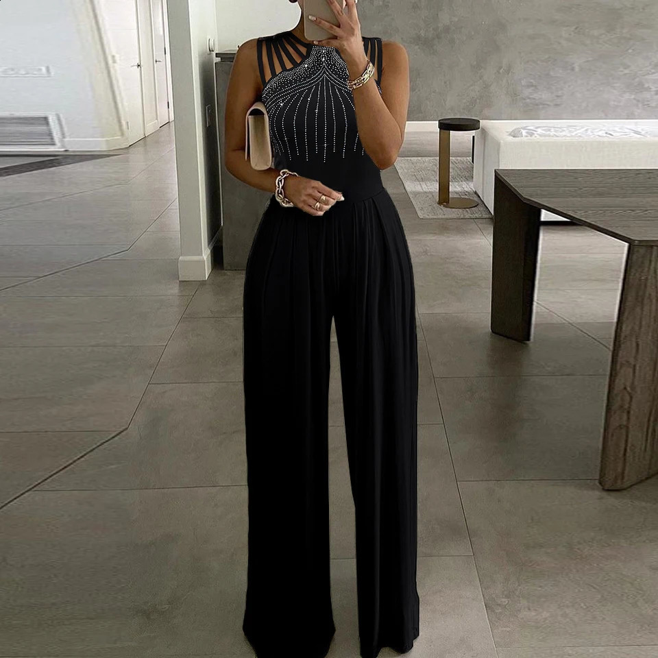 Womens jumpsuit casual solid bodysuit plus size summer womens fashionable retro onepiece pants 250411