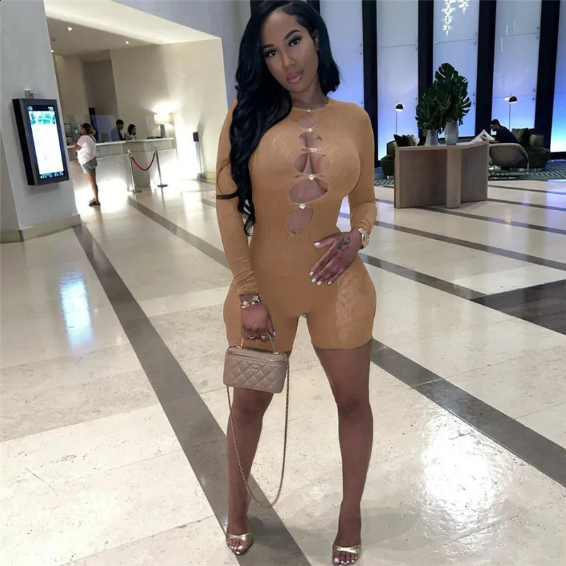Sexy hollow crochet jumpsuit womens onepiece 2024 spring pencil pants fashion street short 250411