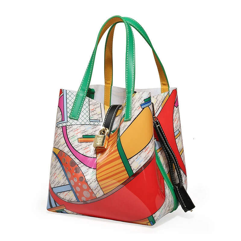 CHHC New Handbag Large Capacity Women's TPU Bucket English Printing Creative Color Contrast Design Bag