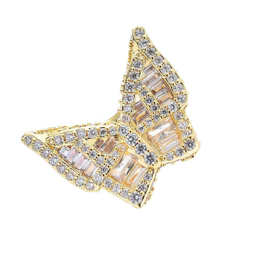 New Micro-Set Baguette Cubic Zirconia Hip Hop Rings Exaggerated Street Style Butterfly Hiphop Ring for Men Women for Parties