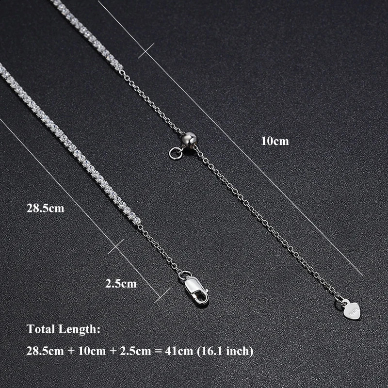 EWYA Full 2mm 0.03CT D Color Tennis Necklace for Women Lady S925 Silver Plated 18K Gold Neck Chain Choker Necklaces 250407