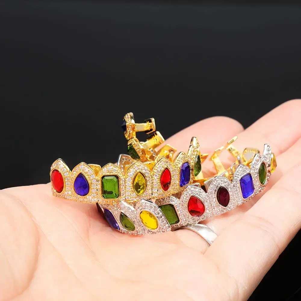 JINAO New Hip Hop Grill Set Gold and Silver Jewelry Cube Zirconia Hip Hop Teeth Grill Top and Bottom Grill Party GiftXJ250412