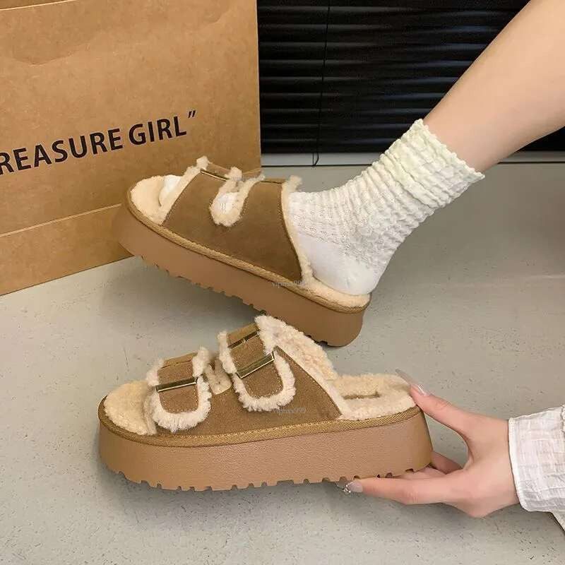Free Shipping Designer Shoes Hairy Slippers For Women S Outdoor Wear In Spring And Autumn Height Increasing Birkenins Trend Summer Thick Soled Cotton 