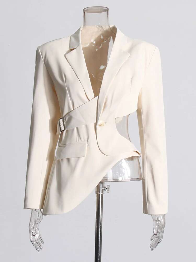 Solid Hollow Out Backless Slimming Blazers For Women Notched Collar Long Sleeve Spliced Button Blazer Female New