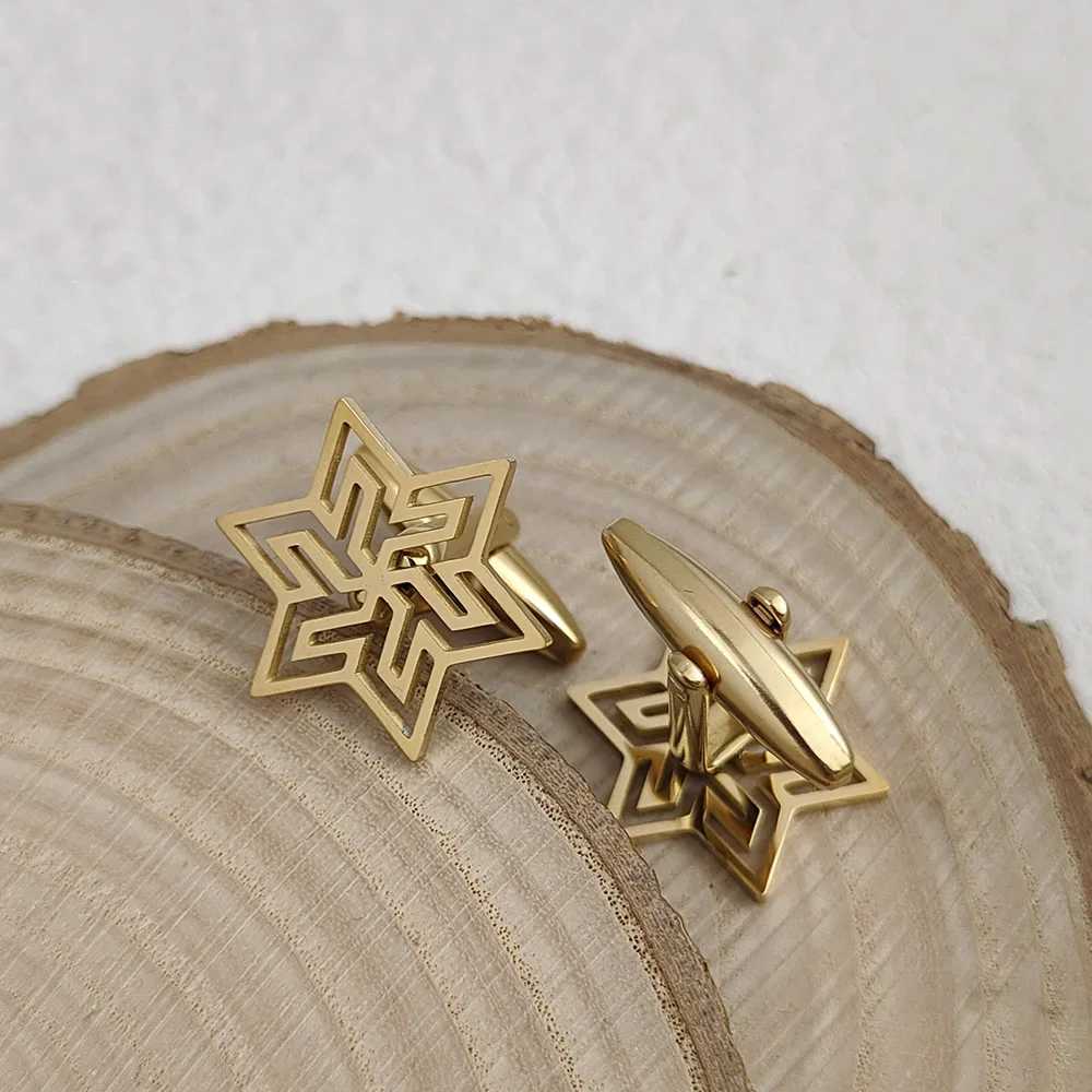 Stainless steel mens cufflinks hollow six star cufflinks mens gifts charm wedding jewelry accessories cufflinksT250412