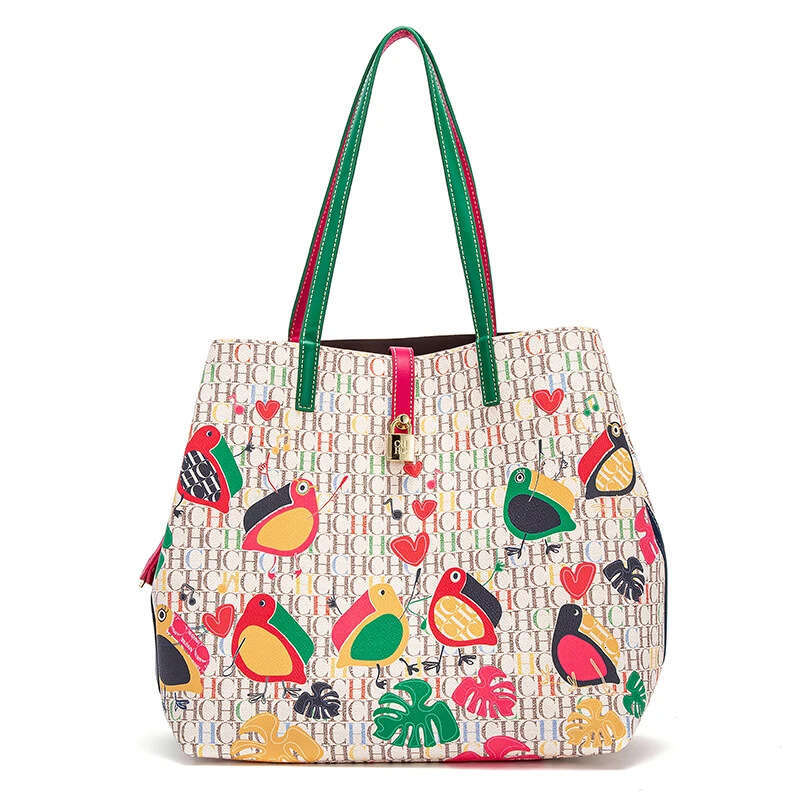 CHHC Women's Fashion Printed Handbag With Colorful Design Tote English Large Capacity Shoulder Bag