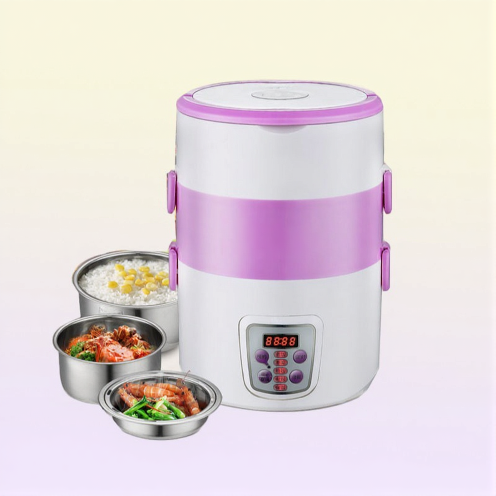 Multifunction electric Rice Cooker smart Appointment 3 Layers mini stainless steel heating cook lunch box Container Steamer 220V 2