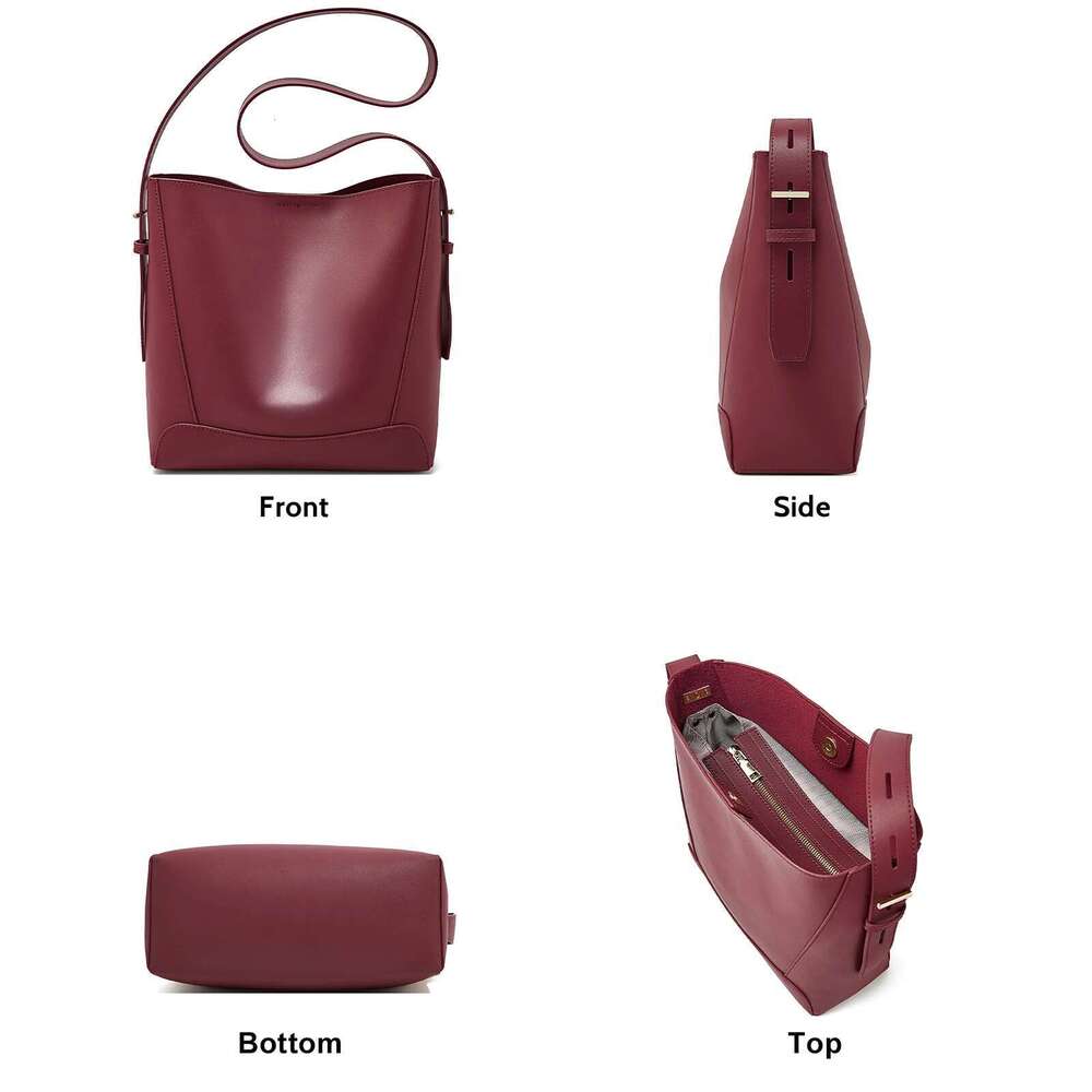 FOXER Lady Women Hobo Bucket Bag Split Leather Fashion Shoulder Large Capacity Handbag Wide Adjustable Strap Female Bags