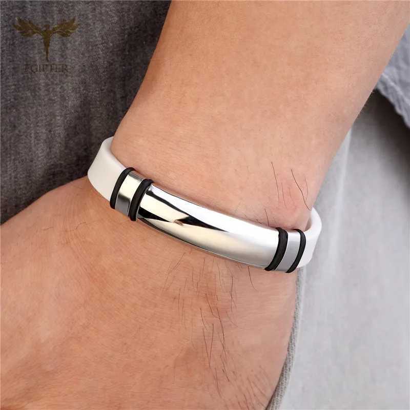 Women Men Stainless Steel Buckle Bracelets White and Black Silicone Bangles Sports Wristband Fashion Jewelry Pulsera HombreC250411