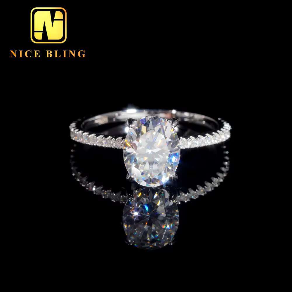 Wholesale Fine Jewelry Finger Rings 925 Sterling Silver D-vvs Diamond Oval Cut Moissanite Engagement Ring for Women