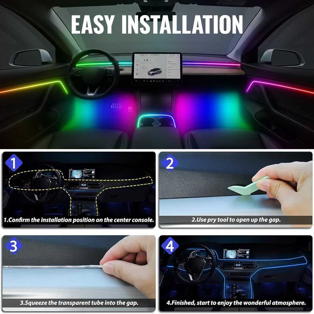 Wireless APP Control RGB Car Interior Lights Multicolor EL Wire Ambient Lighting Kit Waterproof for Cars TruWaterproof Car Ac W251112