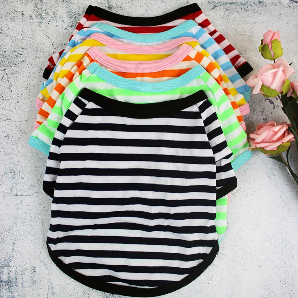 Stripe Summer Spring Dog T-shirt Soft Small Medium Dog Puppy Clothing Shirt Vest Printed Pet Dog Puppy Vest T-shirt Dog Cloth 250407