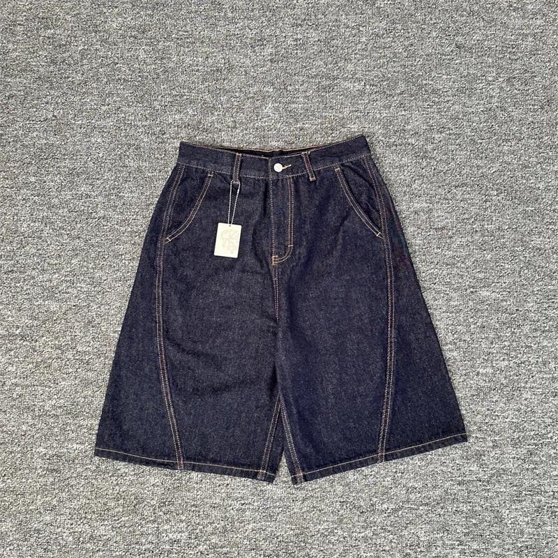 Men's Jeans Embroidered Men Women 1:1 Quality Streetwear Navy Blue Oversized Denim Shorts