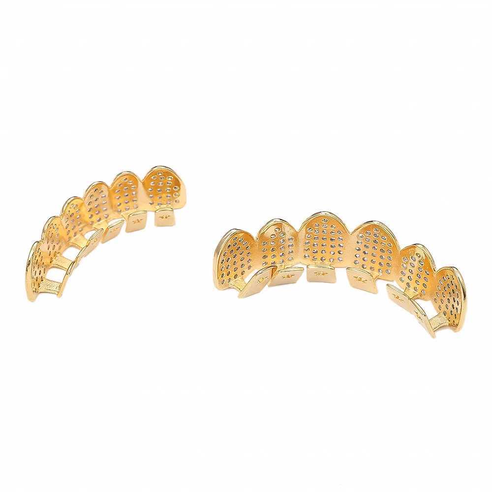 Stonefans Hip Hop CZ Studded Grillz Mens Teeth Ice Out Top and Bottom Punk Teeth Grill Teeth Hat Fashion JewelryXJ250412
