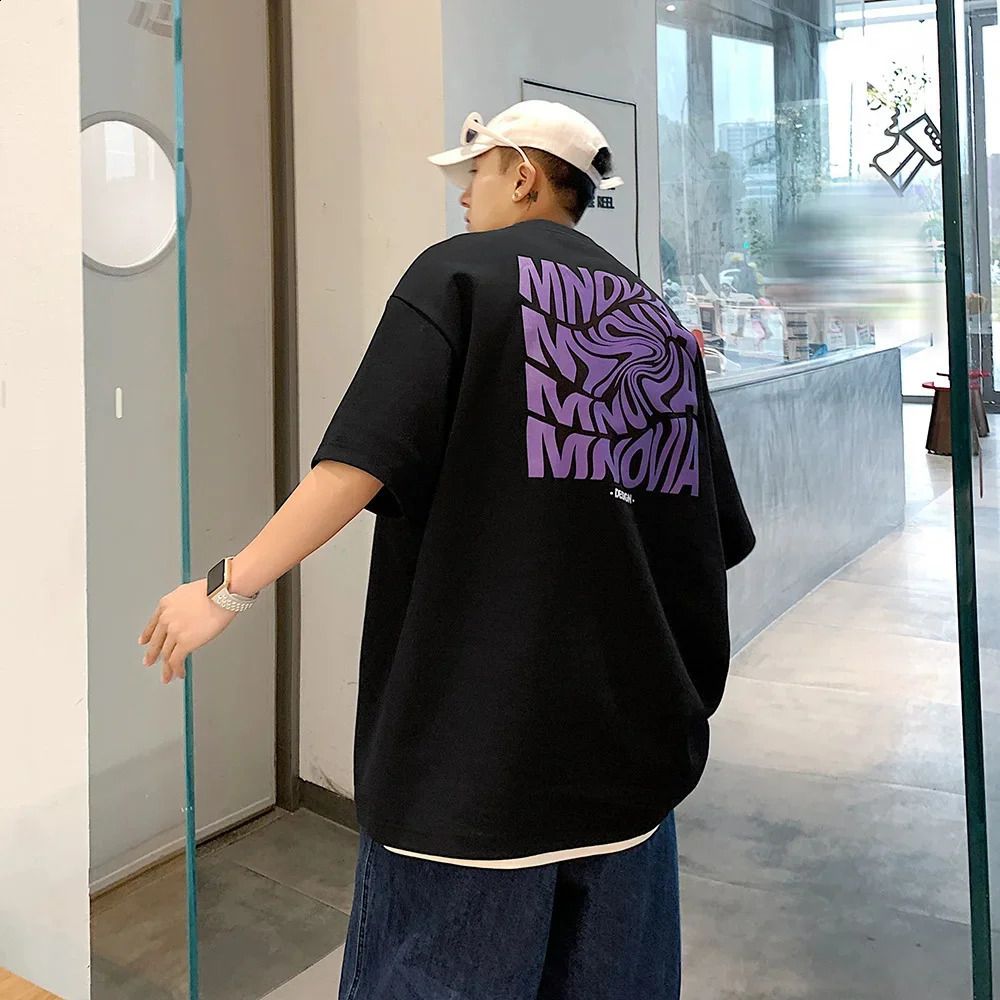 American 210GSM printed mens Tshirt oversized casual summer cotton short sleeved top street clothing 250407