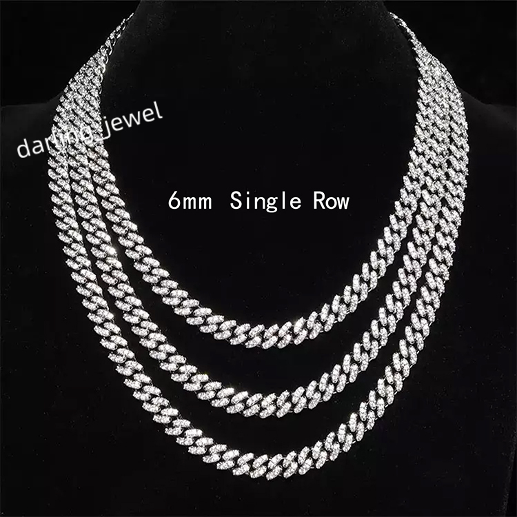 Hip Hop Chain 6mm 10mm 18K White Gold 925 Silver Bling Necklace Pass Diamond Tester Moissanite Necklace Cuban Link Chain