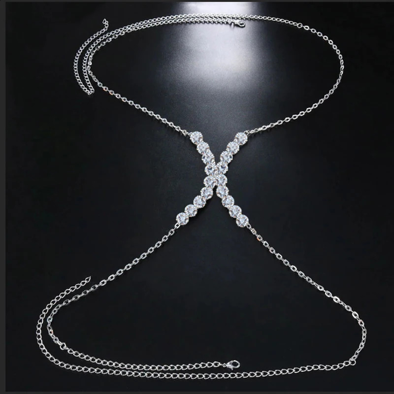 Stonefans chest brass chain womens underwear rhinestone body chain lingerie bikini carnival party 250408