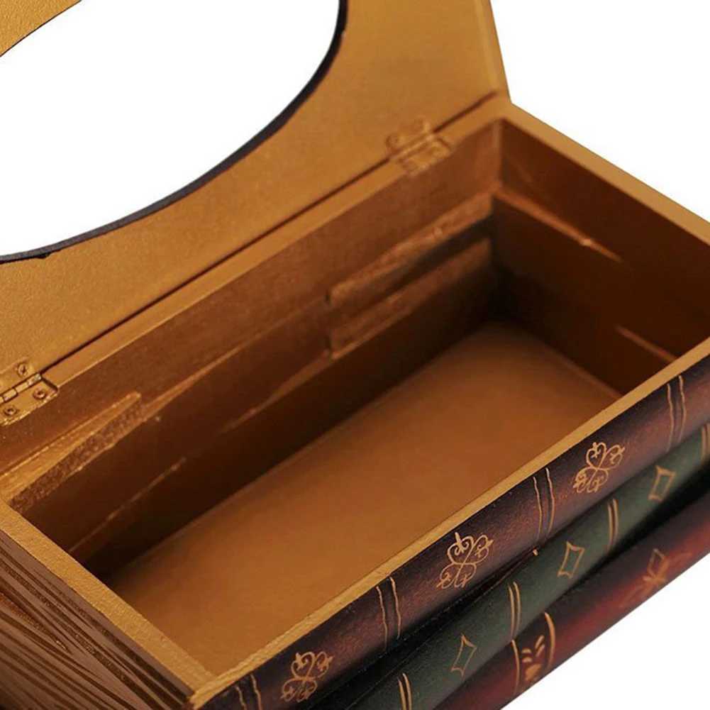 Book Shaped Wooden Paper Extraction Box Artistical Tissue Storage Case Creative Tissue Organizer Box for Bedro Bathro Y251112