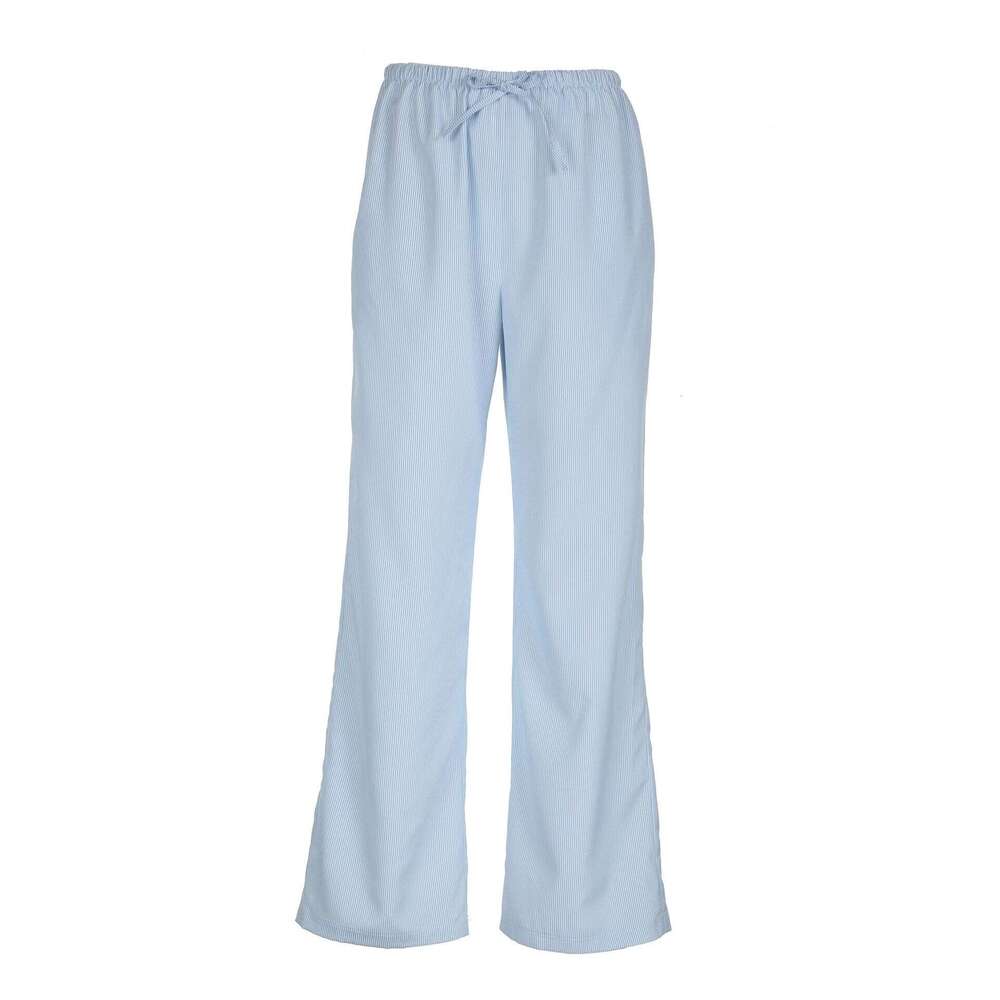 Women's striped patchwork contrasting high waisted drawstring loose straight woven fashionable casual comfortable pants