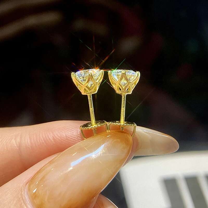 GRA 0.5-1CT Brilliant Thread Lacework Moissanite Diamond Stud Earrings For Women Real 925 Sterling Silver Wedding Fine Jewelry