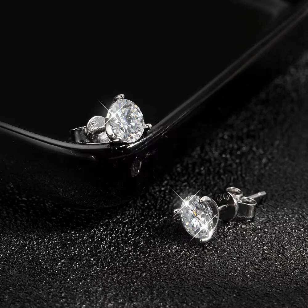 0.3-2ct 3 Prong Moissanite Stud Earrings For Women Men D VVS Diamond 925 Sterling Silver Classic Trendy Earring Jewelry With GRA