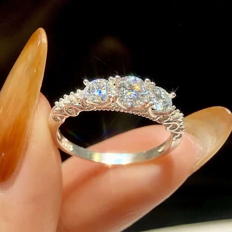 GRA Real 0.5CT Moissanite Diamond Round Rings for Women Wedding Anniversary 925 Sterling Silver Luxury Gemstone Fine Jewelry