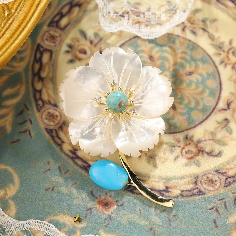 MINWEEN Versatile Natural Pear Shell Flower Brooch Mother Shell Flower Brooch Accessories Wholesale 250409