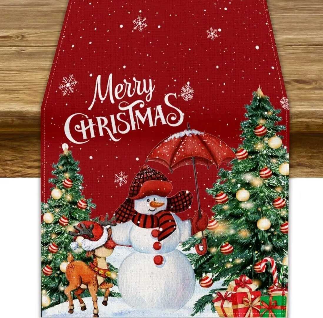 Christmas Festive Christmas table flag Snowman Reindeer Decorated Trees New Year home party decoration Y251113