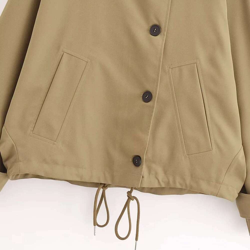 Designer Clothes ZBZA Women's Hooded Jacket Lapel Long Sleeve Single Breasted Front Pocket Tie Hem Top Spring Summer New Casual Chic Outerwear