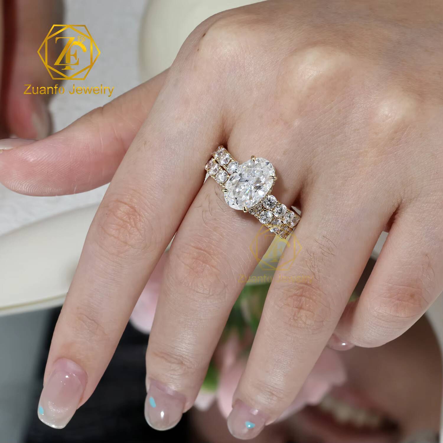 3ct Oval Wedding Rings Moissanite 14k 18k Real Gold Jewelry Gra Certified Yellow Gold Engagement Moissanite Ring Set