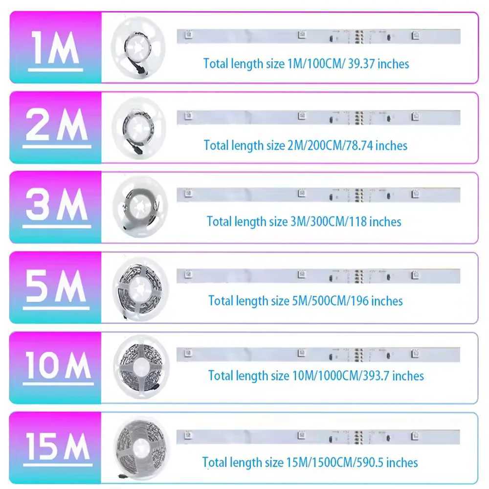 1-30M Led Strip Lights Bluetooth APP Control With 44Key Remote RGB Music Sync TV LED Backlight for Room Party Decoration W251112