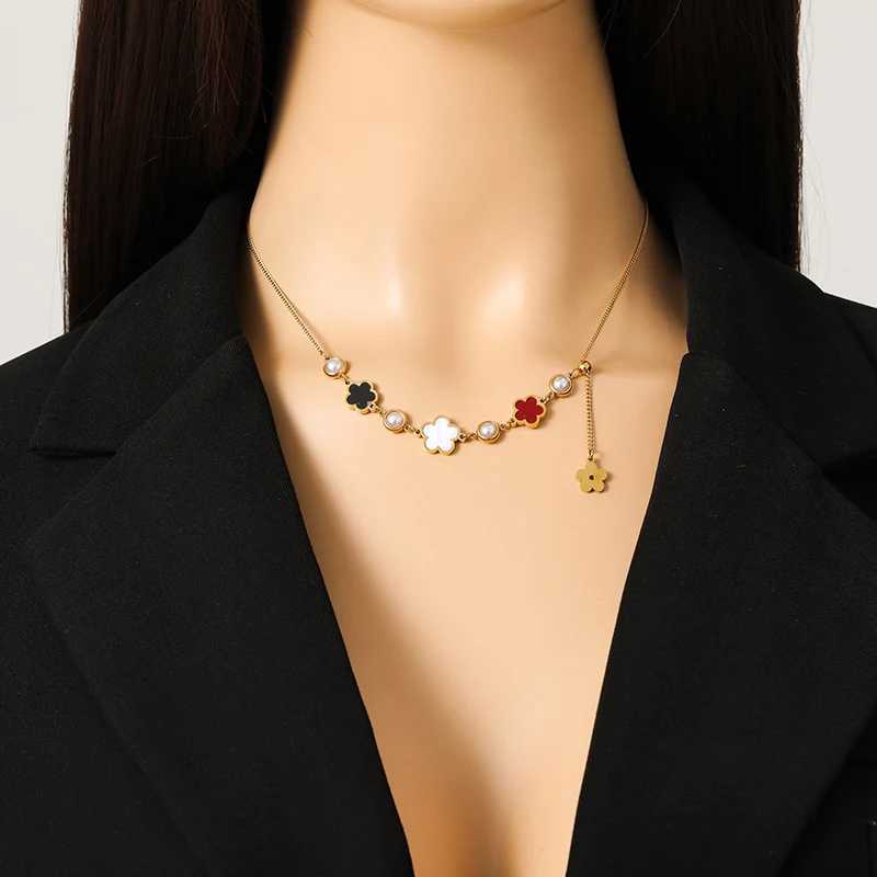 Luxury GANEMLY 316l Stainless Steel High Quality Five Leaf Flower Petaled Pendant Necklace Chain Clover Neck Collar Exquisite Jewelry Y251112